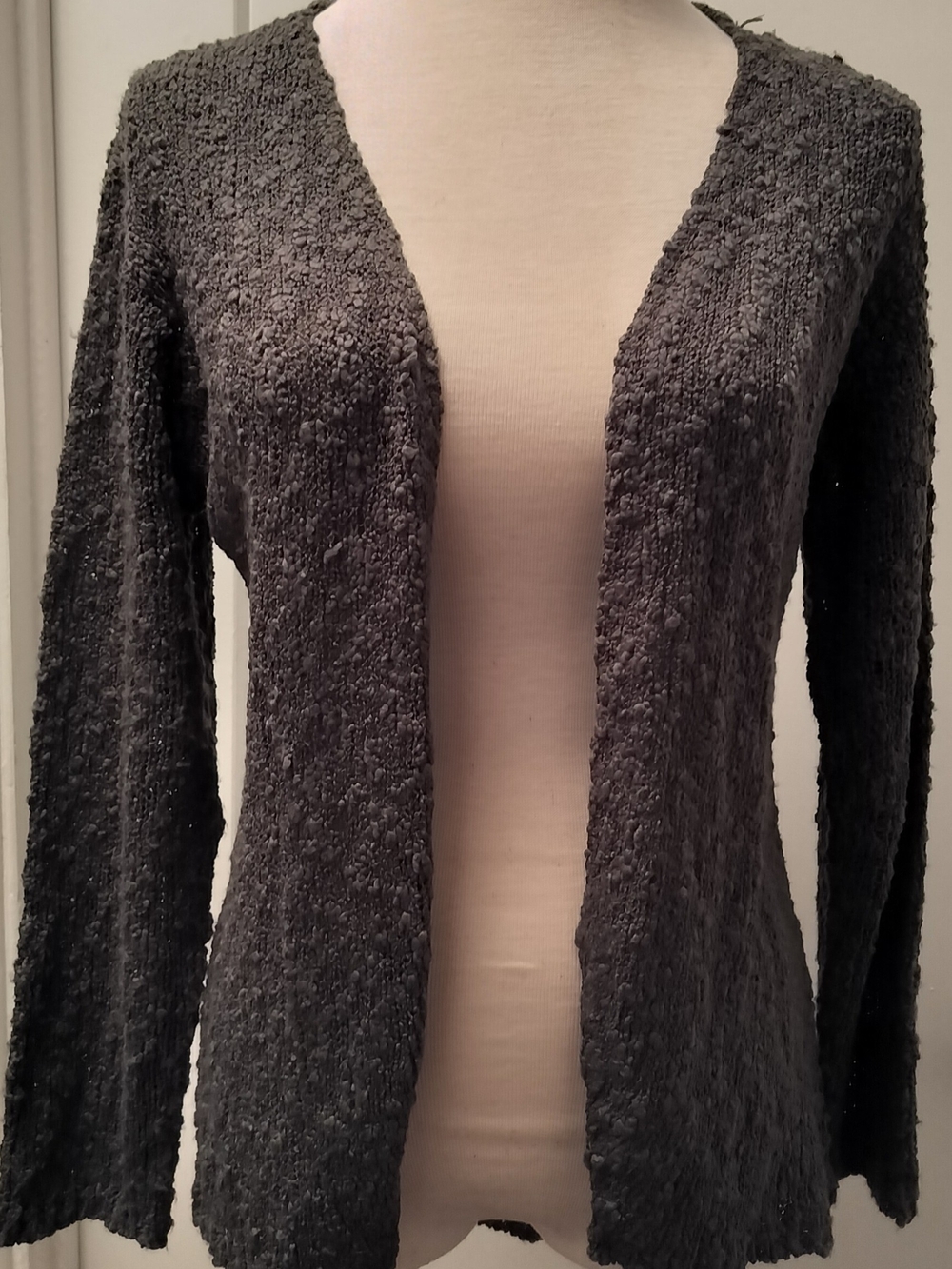 Open-Front Dark Gray Textured Women's Cardigan